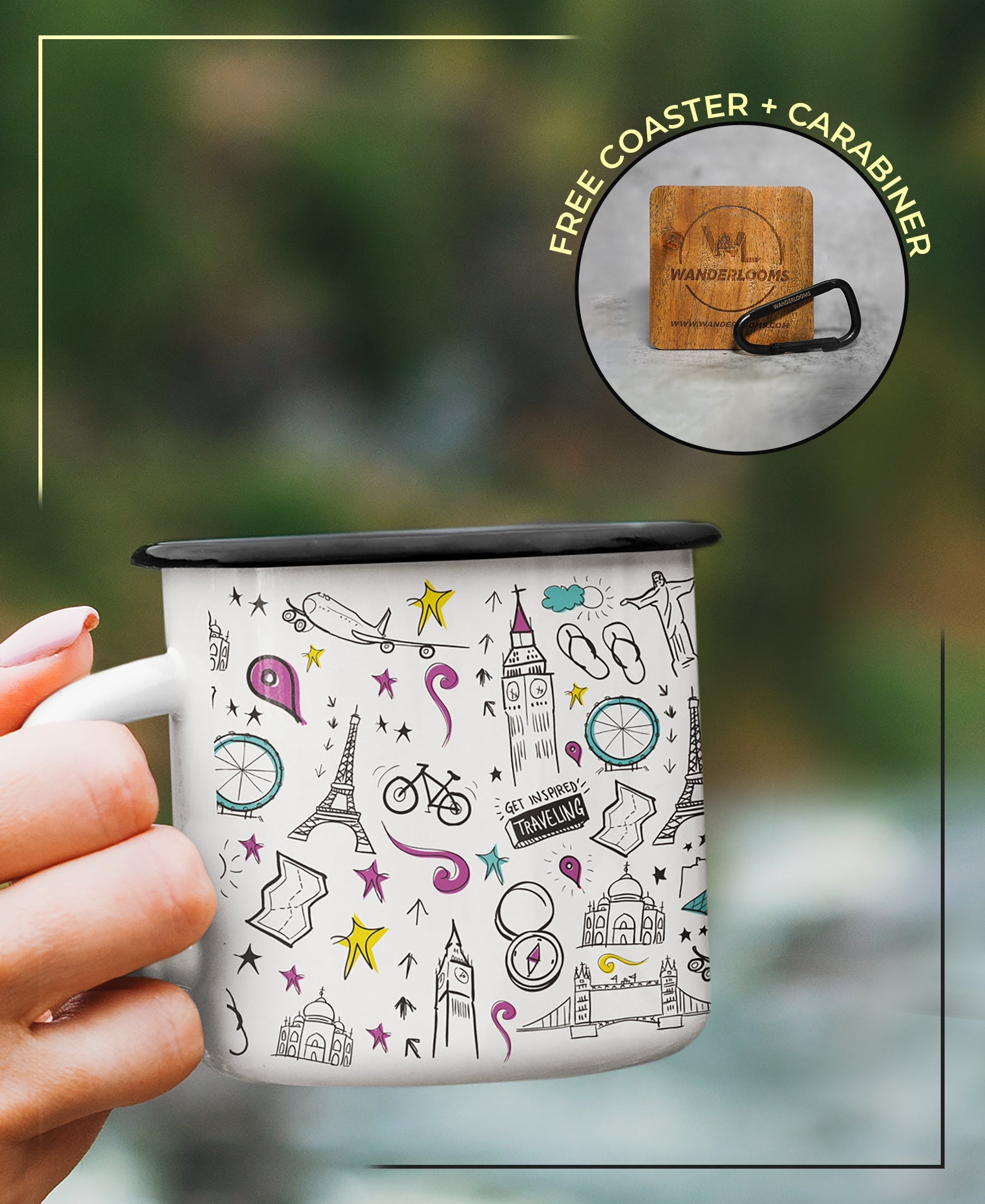 Around the World and Mountains are Calling Enamel Mug Combo