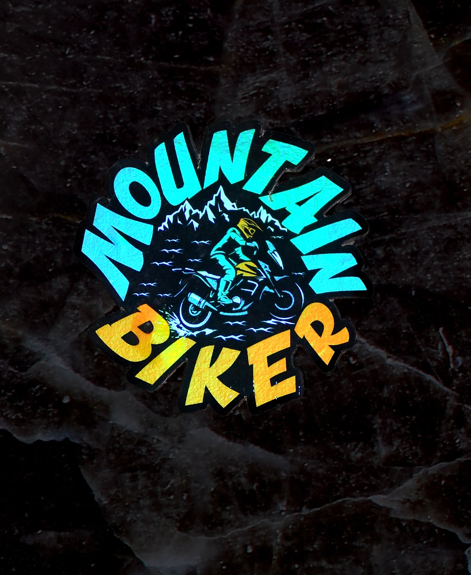 Mountain Biker Holographic Sticker