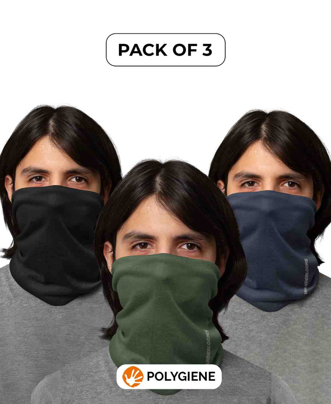 Midnight Black Bandana and Olive Quest Bandana and Navy Nomad Bandana